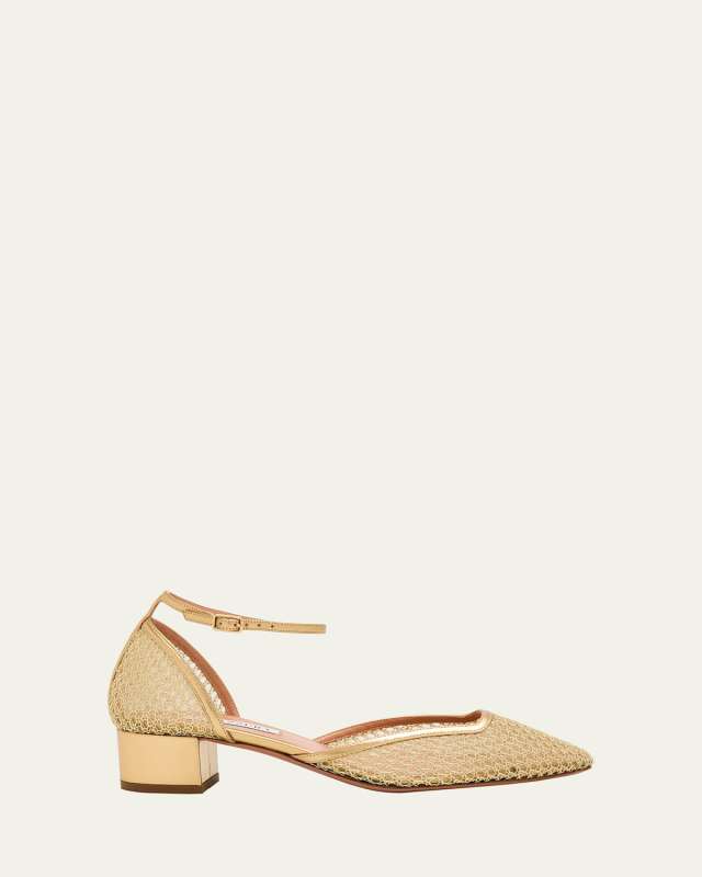 Asha Leather-Trim Mesh Pumps